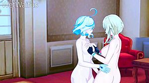 Lumine and Furina dive into lesbian sex in dark settings.