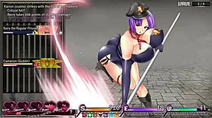Karryn's Prison Hentai Game Ep 8 features huge tits warden seducing a monster orc in latex miniskirt