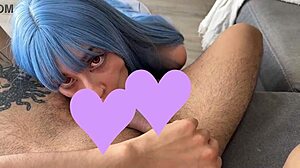 rei in evangelion cosplay bangs shinji with deepthroat and foot job.