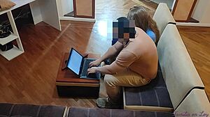 Hot Wife Cheats with Husband's Friend While He Works on Laptop NTR