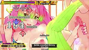 Skinny girl dances in DDR challenge