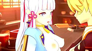 Ayaka and Aether in steamy private encounter