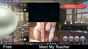 I met my teacher with big tits in this cute anime hentai bukkake scene.