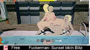 Fuckerman Sunset Bitch Blitz delivers raw futanari action in wild animated game scenes