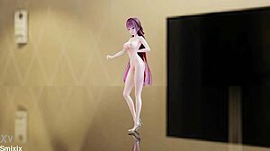 Raiden Mei Strips For Nude Dance In Hentai Honkai Impact With Glasses And Red Hair!