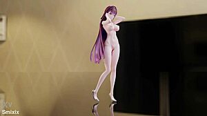 Raiden Mei Strips For Nude Dance In Hentai Honkai Impact With Glasses And Red Hair!