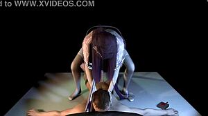 Hot cosplay slut exposes perfect big tits ass for bukkake gangbang with double penetration on huge cock.