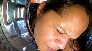 Stuck in washing machine, I asked for help but got fucked hard!