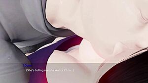 curvy milf in outfit gives blowjob with huge oppai in anime hentai gameplay.