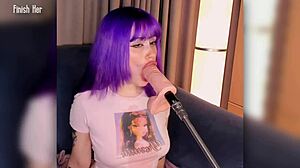 Beautiful anime girl contrasts softcore with intense huge cock sucking