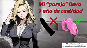 Mi Novio Locked in Chastity for Years, Using Dildo Instead!