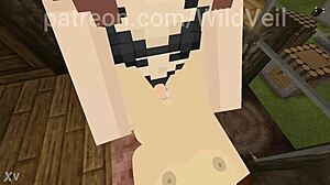 Futa slams cute gym girl in Minecraft action