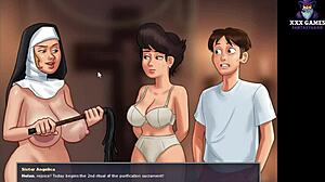 She wore the outfit that highlighted her big tits during the mature double hentai squirting.