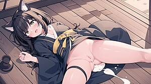 anime japanese maid girl gives blowjob then gets fucked missionary with tits and pussy action in the bedroom.