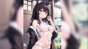 anime japanese maid girl gives blowjob then gets fucked missionary with tits and pussy action in the bedroom.