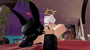 In Roblox, the goth bunny girl gets fucked hard in doggystyle.