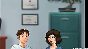 Boss catches customer fucking his stepdaughter in office at car dealership in Summertime Saga