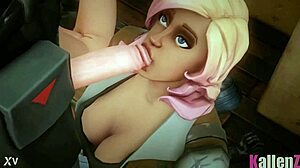 Fortnite's constructor Penny took on a deepthroat challenge in the 3D hentai game. She handled it with intense skill throughout the session.