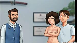 Boss catches customer fucking his stepdaughter in office at car dealership in Summertime Saga