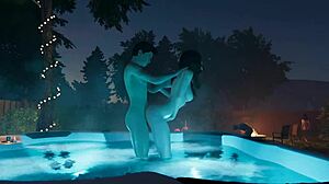 家庭派对游戏导致在泳池中热水浴缸性交