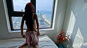 i showed my cute petite ass to the city before huge cum load