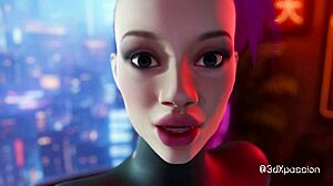 Sexy Cyberpunk Girl with Big Tits Gets Huge Cumshot on Face