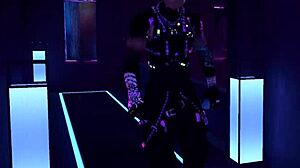 Cyberpunk vixen in big ass blowjob and cowgirl riding dominates sneaky burglar thief with femdom control. She devours him fully in animation.