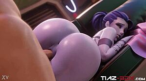 Widowmaker in 3D Overwatch scene.