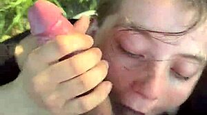 Amateur Redhead Face Fucking in Public Blowjob