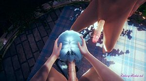 原神本子：Eula在三人行口交中，精液射在大奶和嘴里