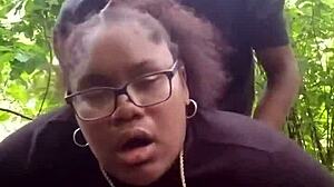 Young ebony woman enjoys outdoor activity in public