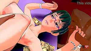 I watch Maki Zenin give threesome handjob and get pussy fucked in Jujutsu Kaisen hentai