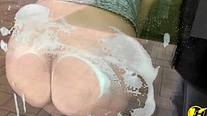 i wash windows without bra, pushing huge tits and ass to window