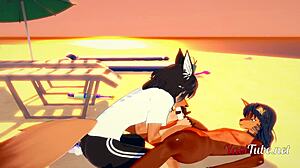 hey check out these two furry dogs giving blowjob on beach with cumshot in hardcore yaoi animation