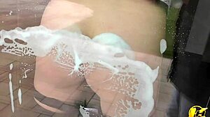 i wash windows without bra, pushing huge tits and ass to window