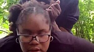 Young ebony woman enjoys outdoor activity in public