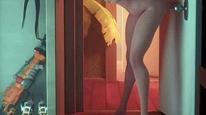 Mercy from Overwatch indulges in solo masturbation in this anime scene, her fingers exploring her body intensely.