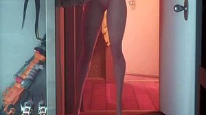 Mercy from Overwatch indulges in solo masturbation in this anime scene, her fingers exploring her body intensely.