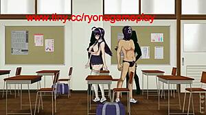 Cute girl is having sex with a man in college in breeding log hentai game