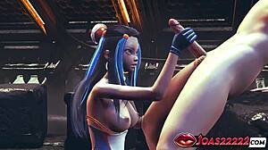 Nessa Pokemon 3D Hentai Animation: Big Tits Girl in Sexy Bodysuit and Blue Latex Gloves Delivers Fetish Handjob to Big Dick, Ending in Massive Cumshot