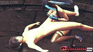 Nessa Pokemon 3D Hentai Animation: Big Tits Girl in Sexy Bodysuit and Blue Latex Gloves Delivers Fetish Handjob to Big Dick, Ending in Massive Cumshot