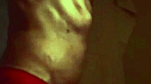 stretching on stool in red briefs close view fetish