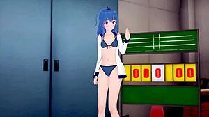 cute blue haired anime girl gets dicked down in doggystyle, moaning as she gets creampied in hentai koikatsu