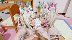 Fuwamoco Gets Intense Blowjob from Novr in 3D Hololive Hentai