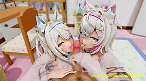 Fuwamoco从Novr那里得到激烈口交，在3D Hololive Hentai中