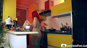 Redhead tattooed babe in kitchen hardcore doggystyle