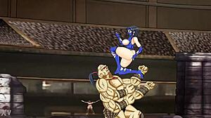 Kitana hot ninja belly punched in wrestle