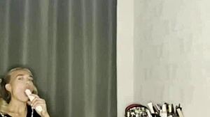 Ukrainian college girl Julia Graff pleasures herself with sex toy.