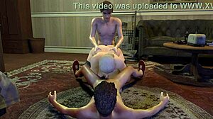 Mature cougar eagerly sucks dick in doggy style during a wild threesome with her family.