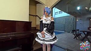 zne cosplay rem from re zero has first time sex with big cock in various positions